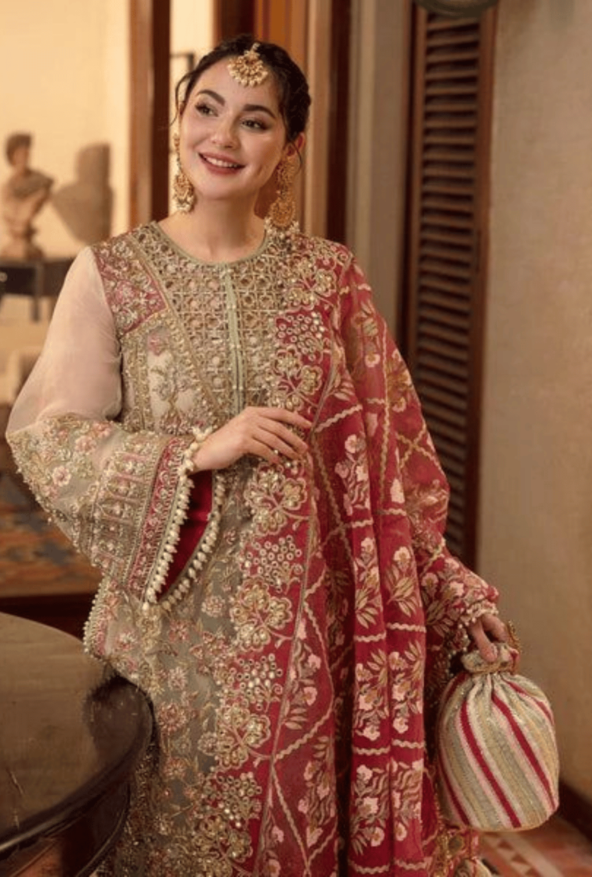 Luxury Organza Embroidered Suit with Satin Silk Trouser & Heavy Dupatta