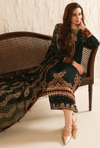 3 Piece Unstitched Embroidered Velvet Shirt and Trouser With Chiffon Dupatta