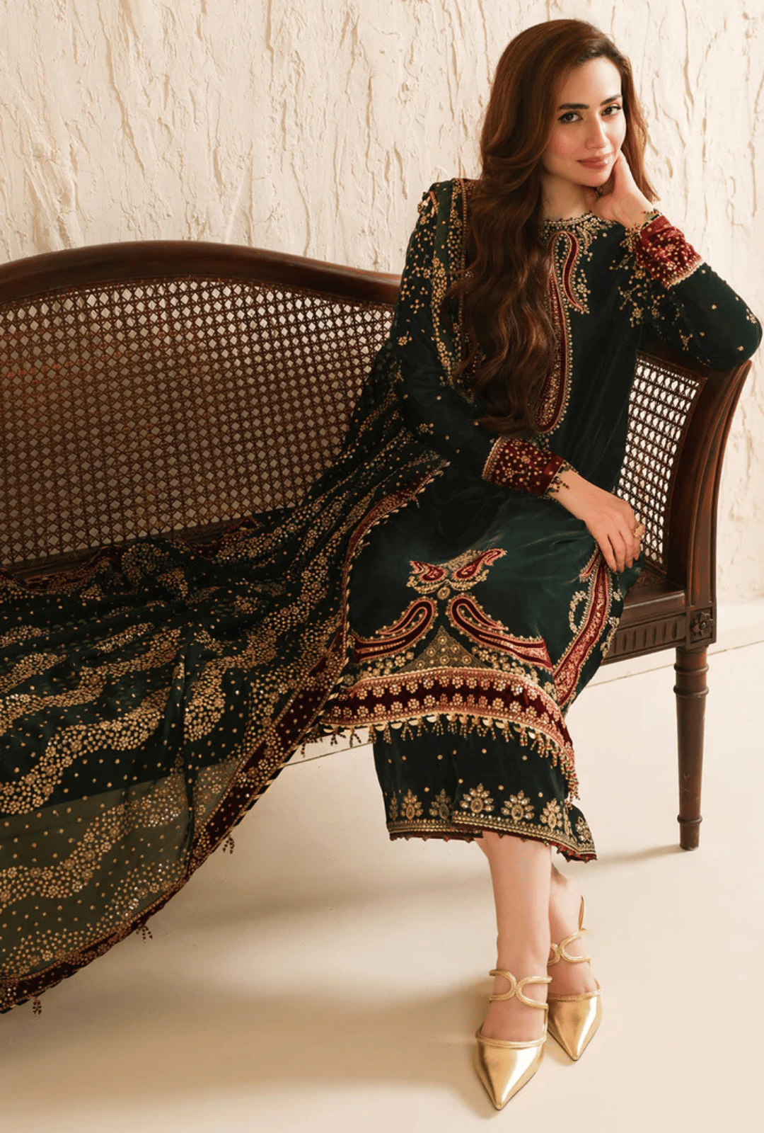 3 Piece Unstitched Embroidered Velvet Shirt and Trouser With Chiffon Dupatta
