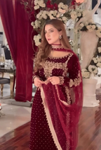 Premium Heavy Adda Work Velvet Suit with Embroidered Net Dupatta – Luxury Formal Wear