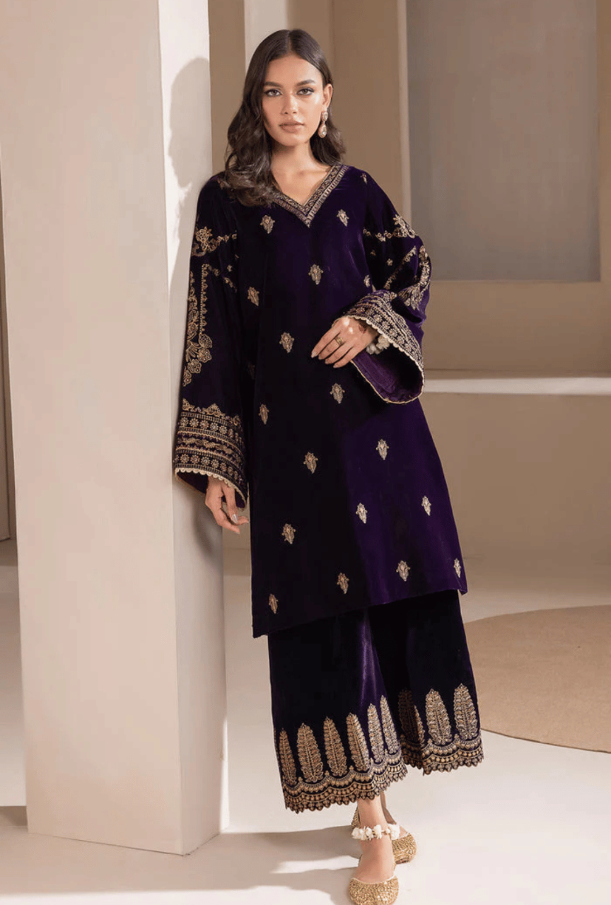 3 Piece Unstitched Heavy Embroidered Velvet Suit with Heavy Embroidered Organza Dupatta