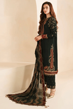3 Piece Unstitched Embroidered Velvet Shirt and Trouser With Chiffon Dupatta