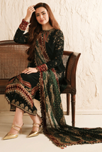3 Piece Unstitched Embroidered Velvet Shirt and Trouser With Chiffon Dupatta