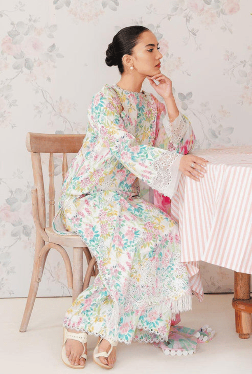 Unstitched 3 Piece Embroidered Dhanak Suit With Printed Khaddar Dupatta