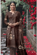 3-Piece Printed Suit with Plain Trouser (Unstitched)