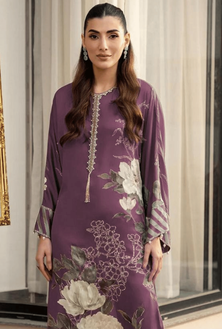 Digital Printed 3 Piece Shamooz Silk Suit – Shirt, Trouser & Dupatta (Unstitched)