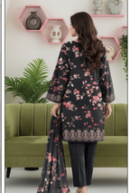 3-Piece Printed Suit with Plain Trouser (Unstitched)