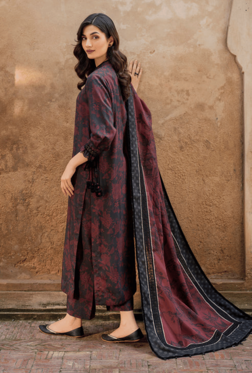 Unstitched Embroidered Khaddar Suit 3 PEC with Printed Khaddar Dupatta