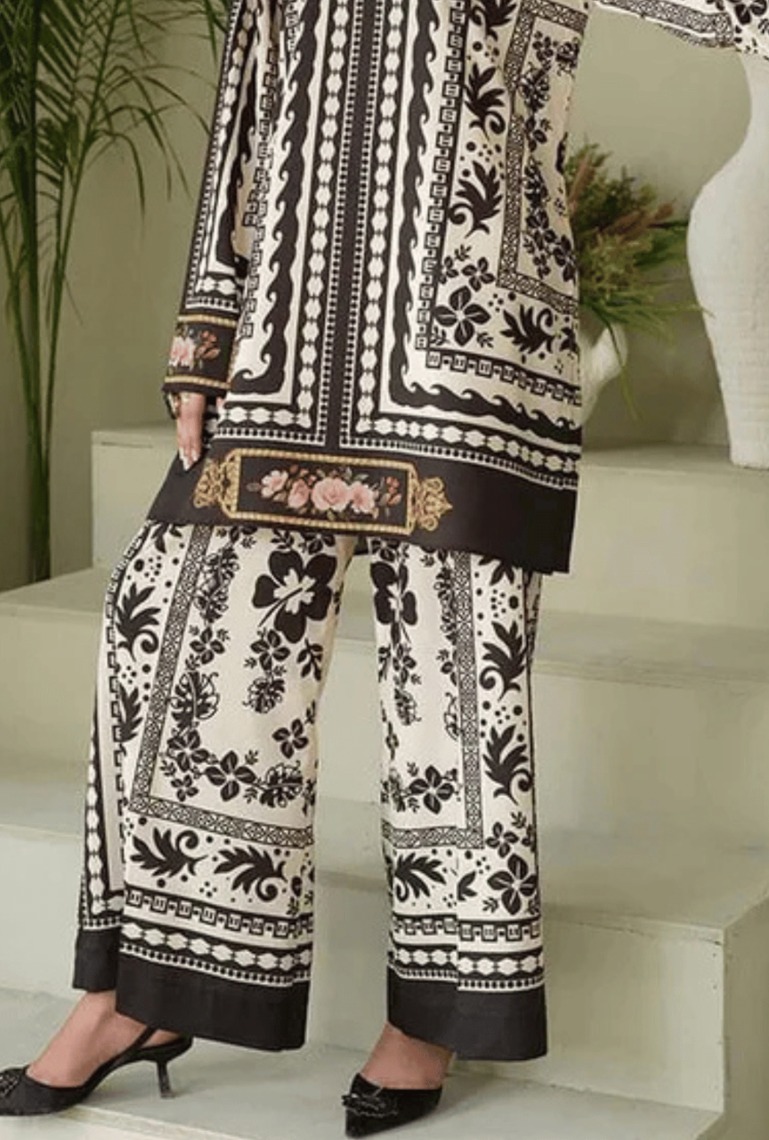 Digital Printed 3 Piece Shamooz Silk Suit – Shirt, Trouser & Dupatta (Unstitched)