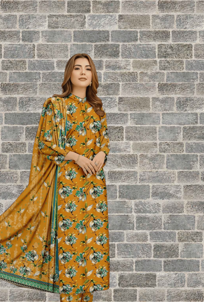 Linen 3-Piece — Printed Shirt, Dupatta & Trouser (Unstitched)