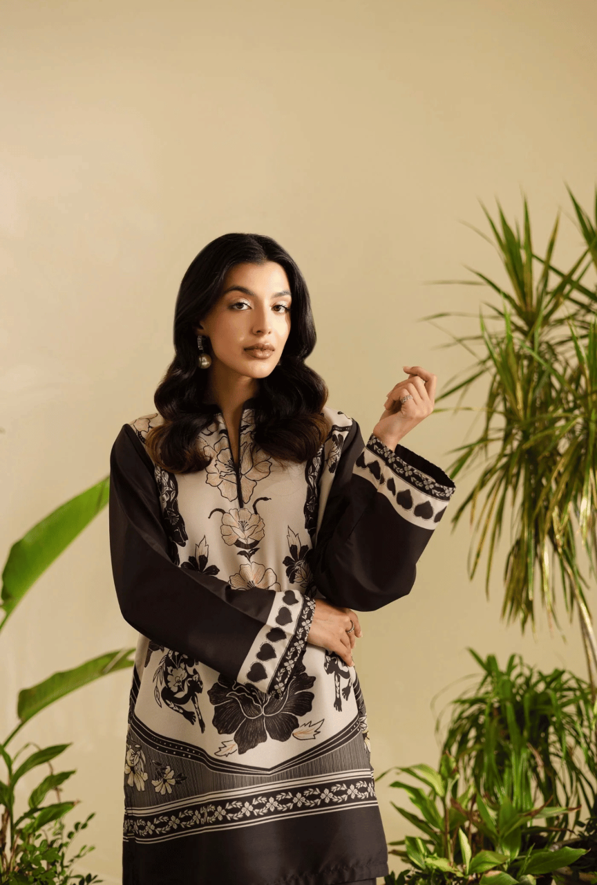 Digital Printed 3 Piece Shamooz Silk Suit – Shirt, Trouser & Dupatta (Unstitched)