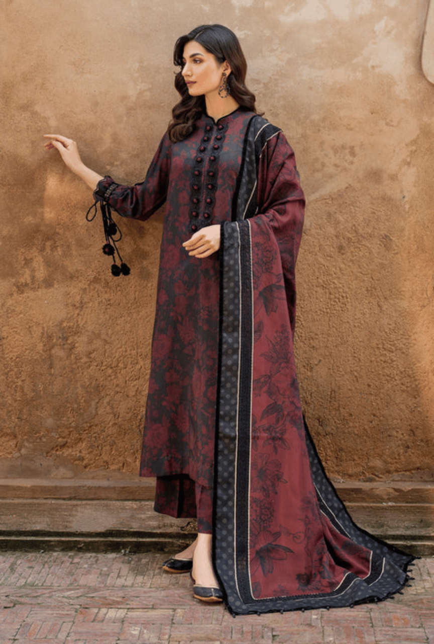 Unstitched Embroidered Khaddar Suit 3 PEC with Printed Khaddar Dupatta