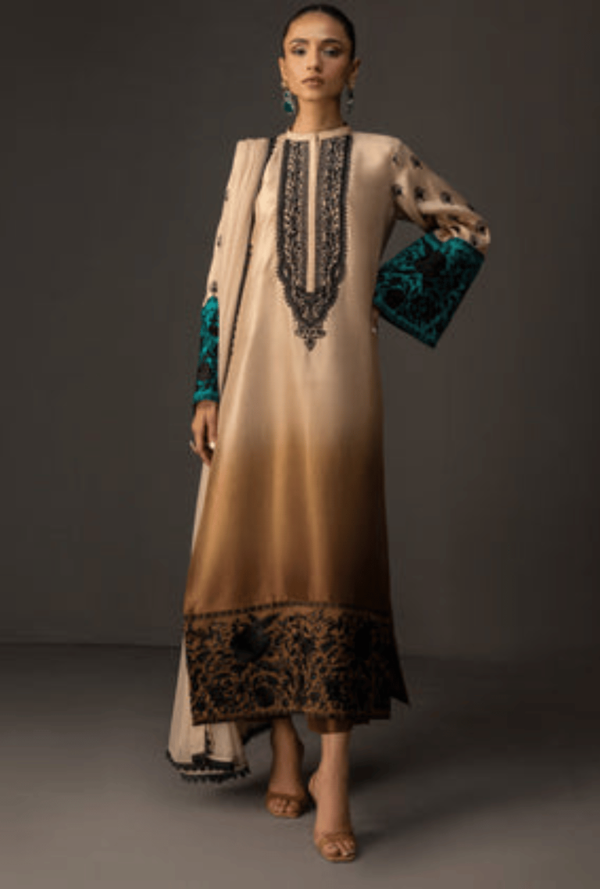 Digital Printed 3 Piece Shamooz Silk Suit – Shirt, Trouser & Dupatta (Unstitched)