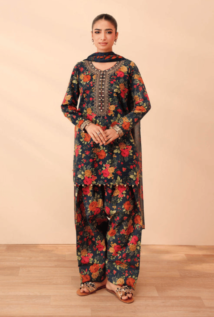 Unstitched 3 Piece Digital Printed Khaddar Suit With Printed Khaddar Dupatta