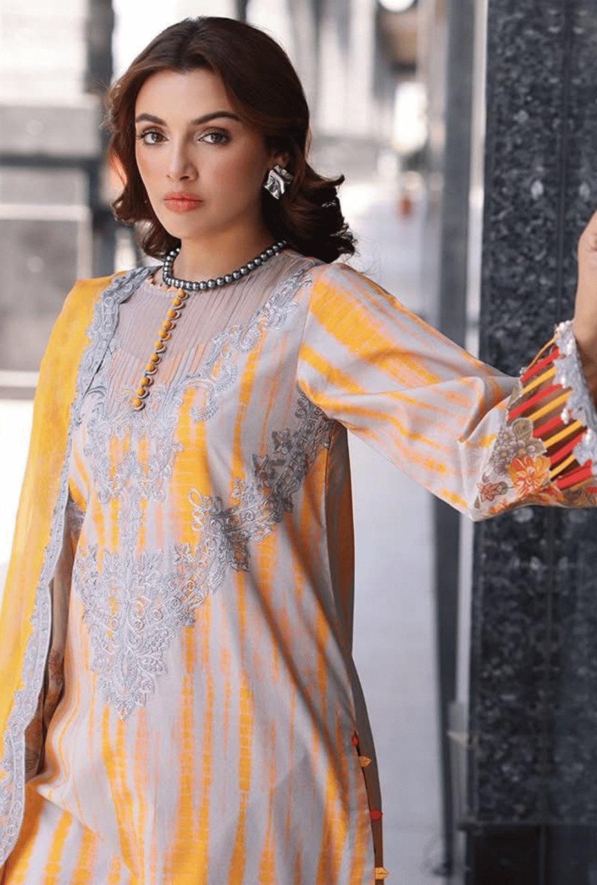 Digital Printed Linen 3-Piece Unstitched Suit with Heavy Embroidery Patches
