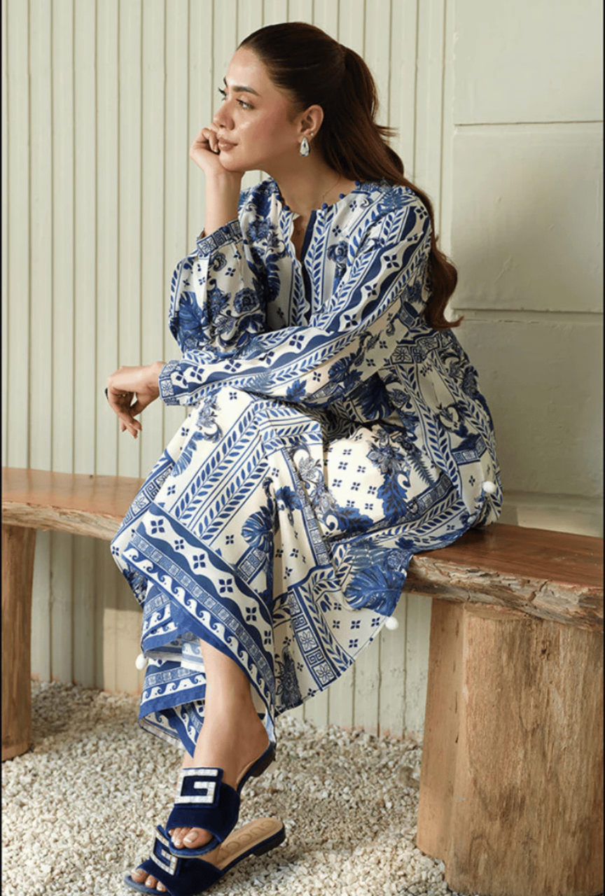 Digital Printed 3 Piece Shamooz Silk Suit – Shirt, Trouser & Dupatta (Unstitched)