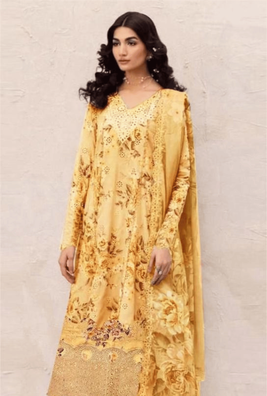 Women Unstitched— Digital Linen 3-Piece & cutwork embroidery