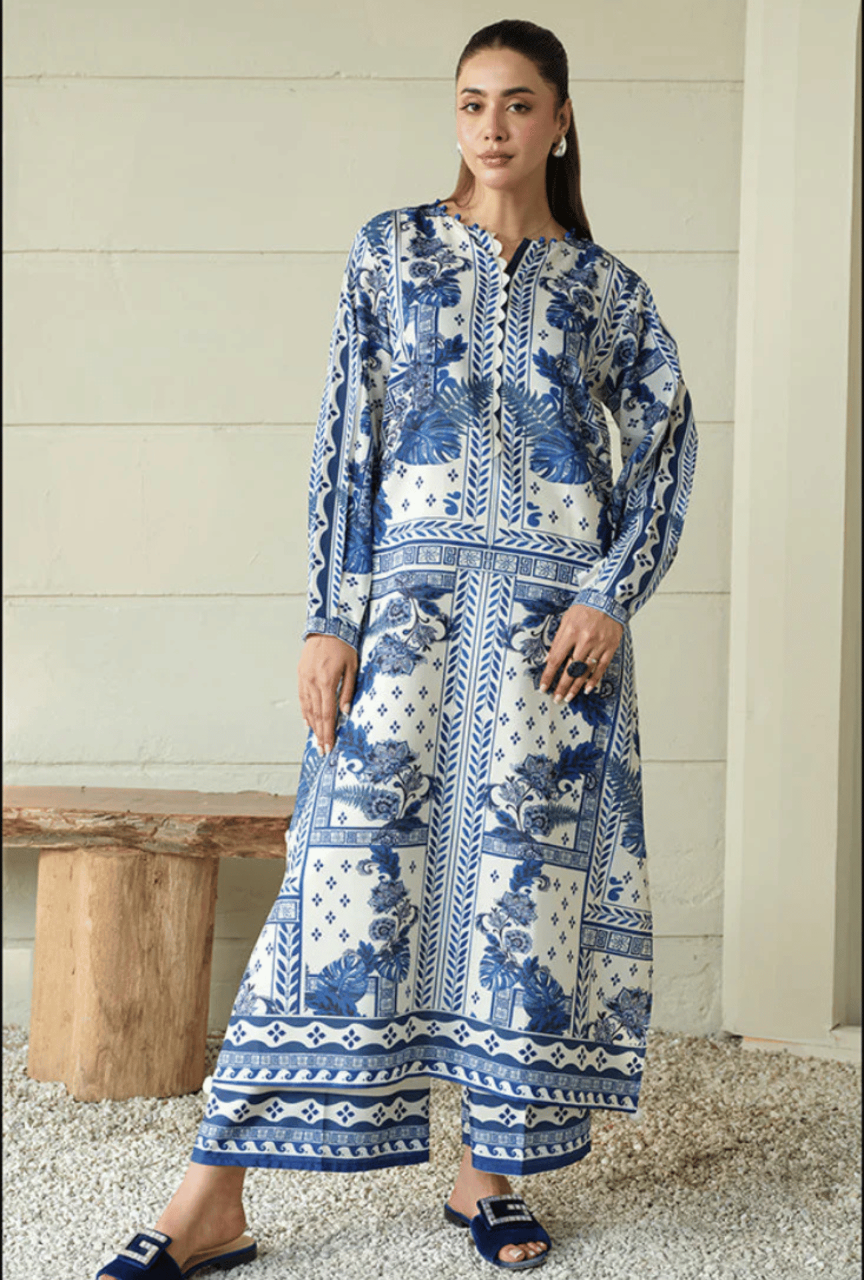 Digital Printed 3 Piece Shamooz Silk Suit – Shirt, Trouser & Dupatta (Unstitched)