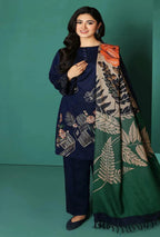 Premium 3-Piece Embroidered Set with Twill Wool Shawl