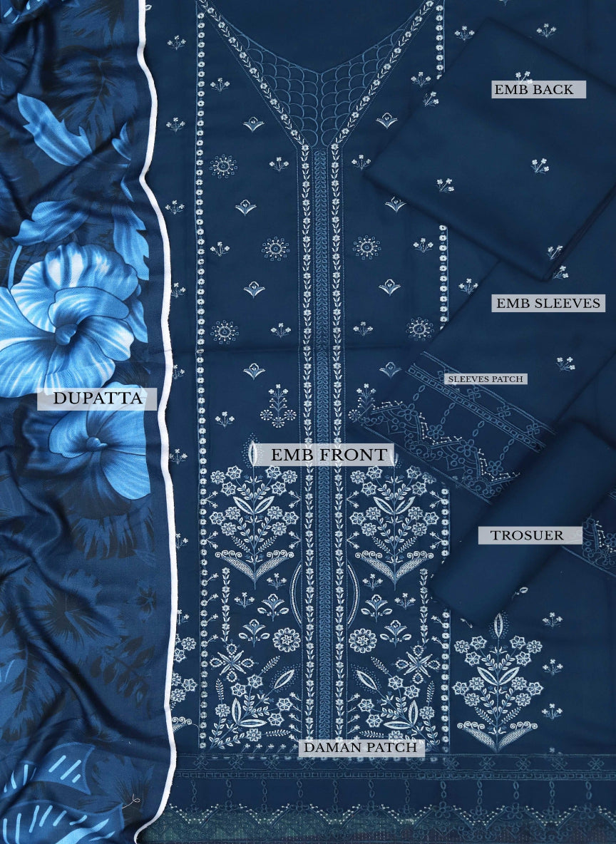 Maria B Dhanak Collection – Luxury Embroidered 3-Piece Suit with Digital Print Wool Shawl