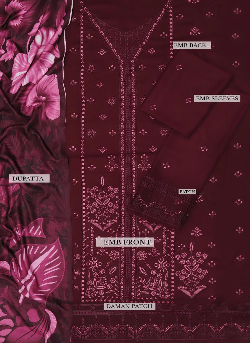 Maria B Dhanak Collection – Luxury Embroidered 3-Piece Suit with Digital Print Wool Shawl