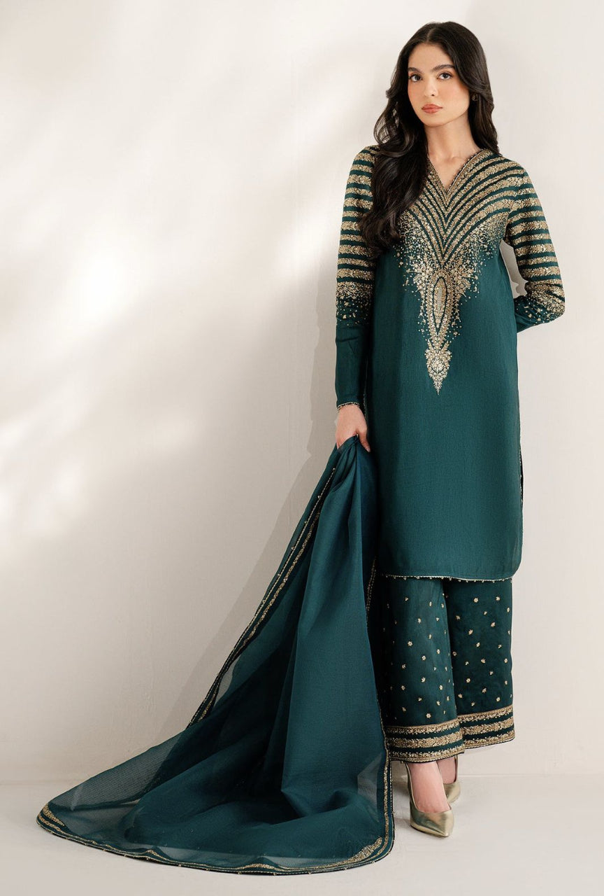 Dhanak 3-Piece Suit with Heavy Embroidered Shawl
