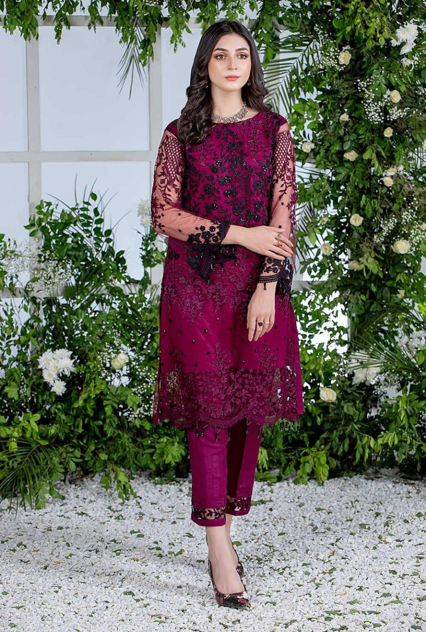 Azure Embroidery 2-Piece Suit Elegant Net Embroidered Kameez & Trouser