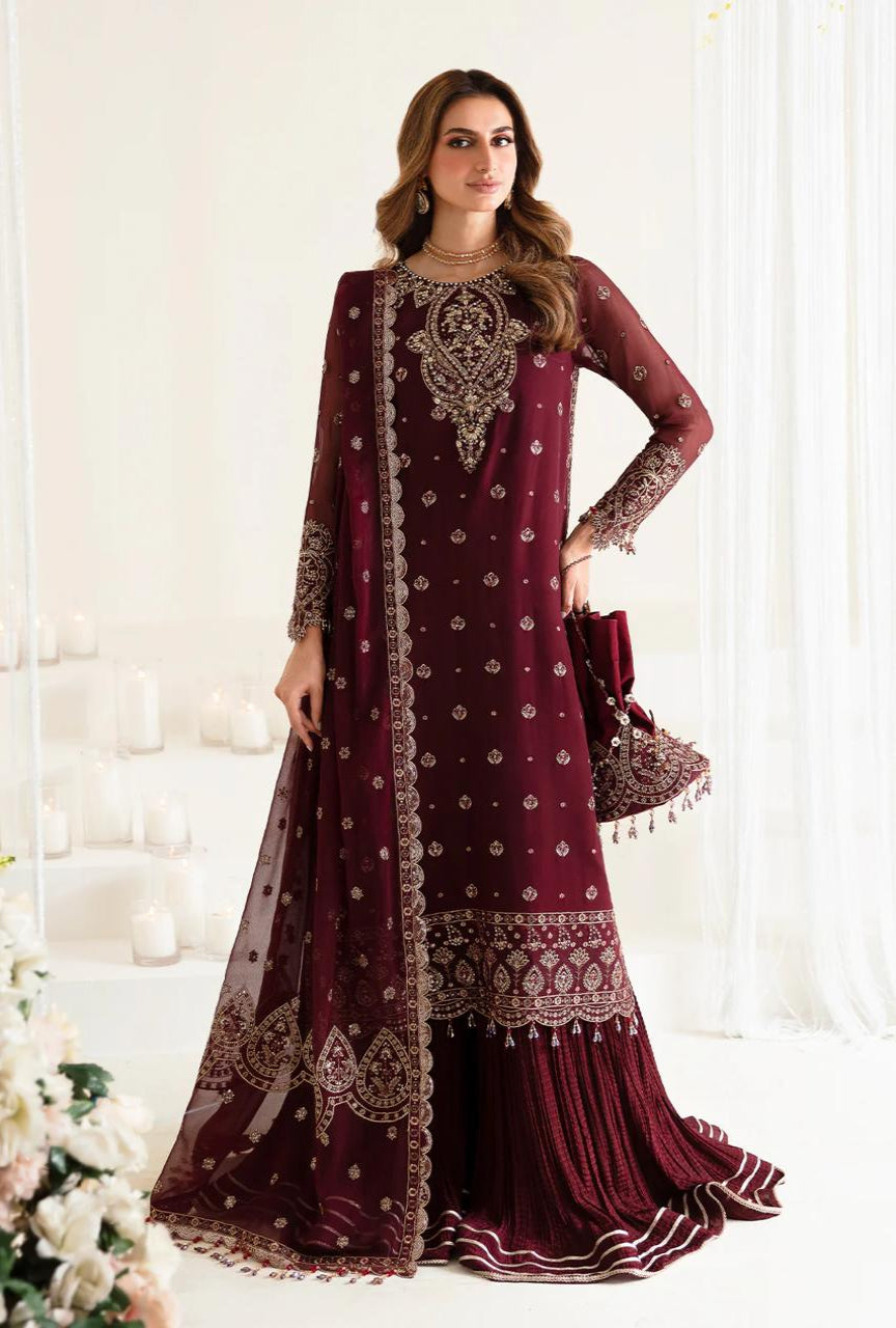 Luxury Chiffon Unstitched with Silk Gharara | 3Pc Embroidered Set