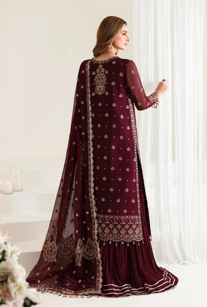 Luxury Chiffon Unstitched with Silk Gharara | 3Pc Embroidered Set