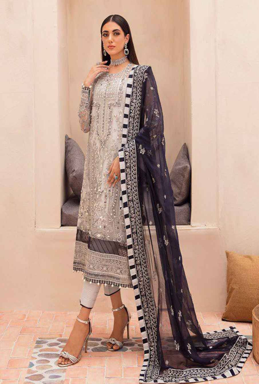 Organza Hand-Embellished Wedding Suit — Unstitched 3pc