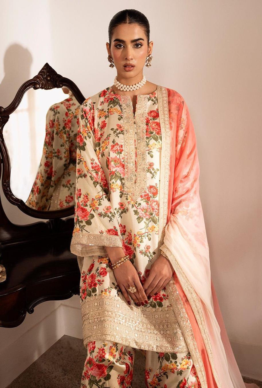 Luxury Heavy Embroidered Chiffon 3-Piece Suit with Net Dupatta