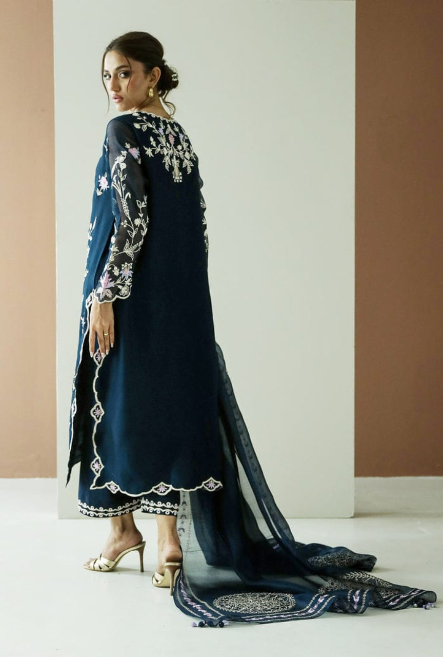 Luxury Organza 3PC Embroidered Suit with Handwork & Stone Detailing