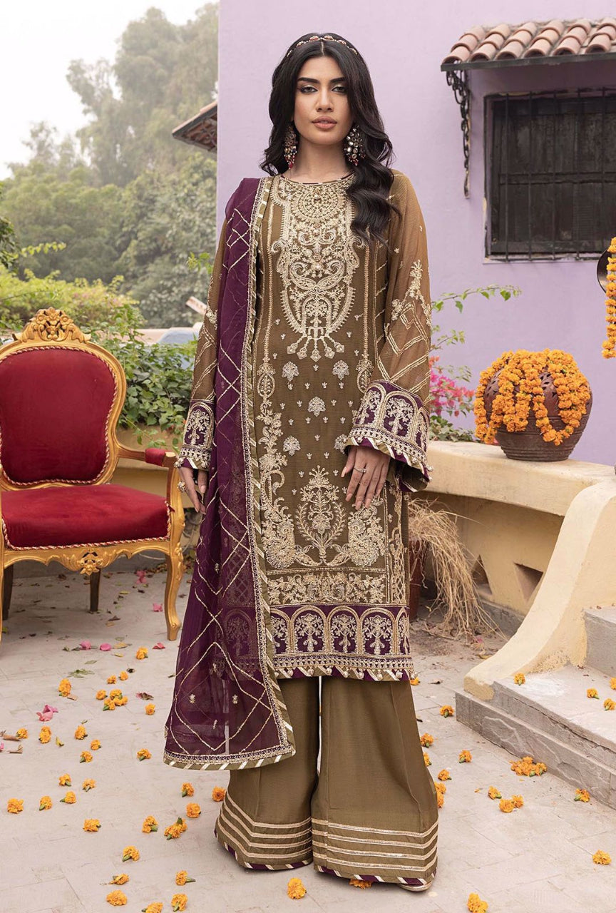 Luxury Heavy Embroidered Chiffon Suit with Cut Work Dupatta