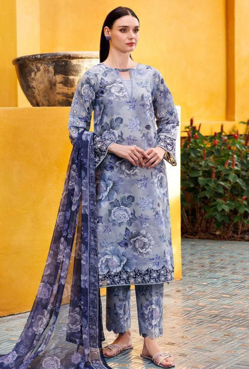 Premium Khaddar Digital Printed Suit with Heavy Embroidered Organza Patches