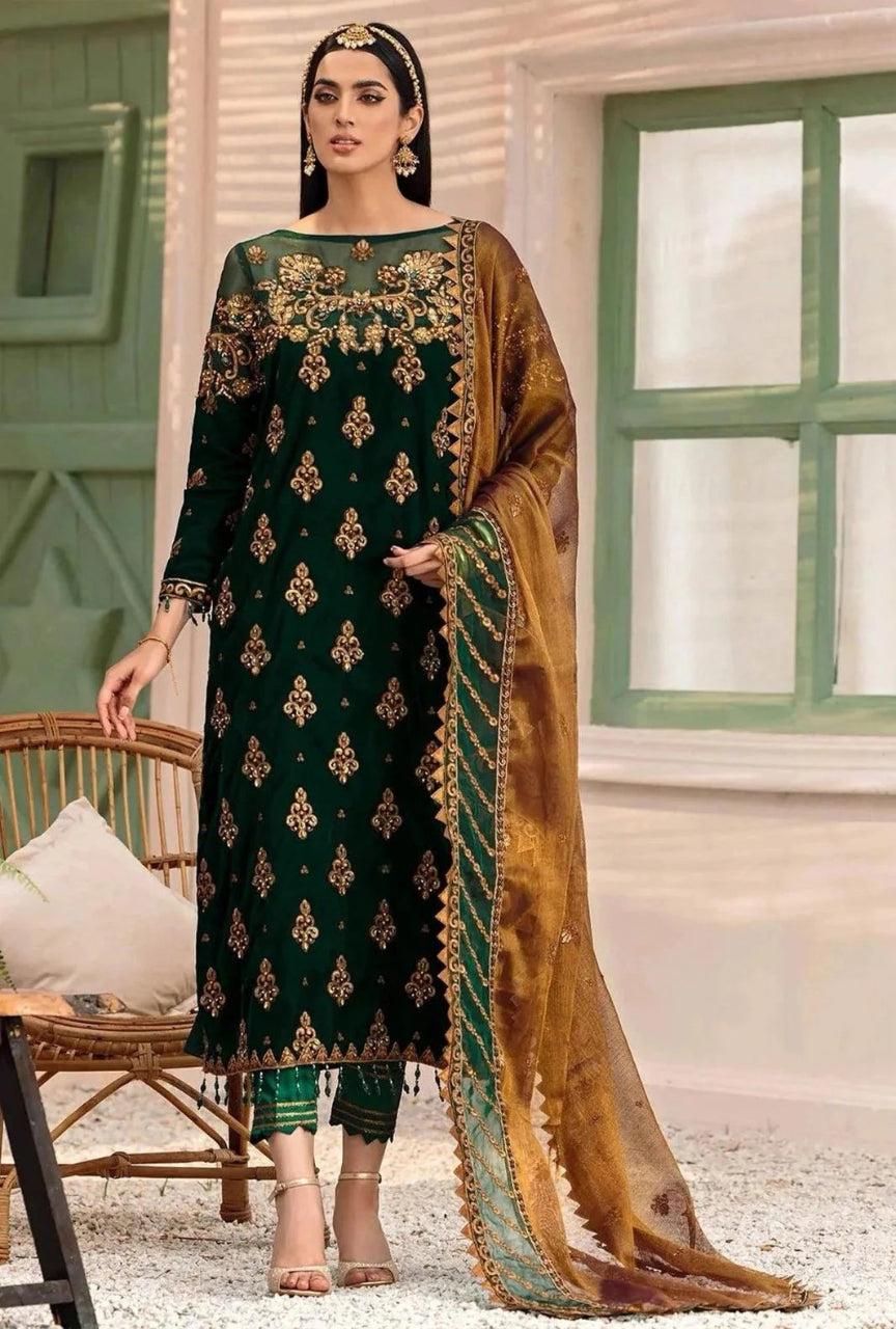 Luxury Velvet Embroidered 3PC Suit with Net Dupatta