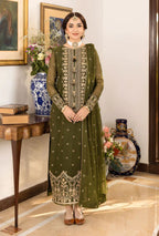 Luxury Heavy Embroidered Chiffon 3PC Suit with Silk Trouser