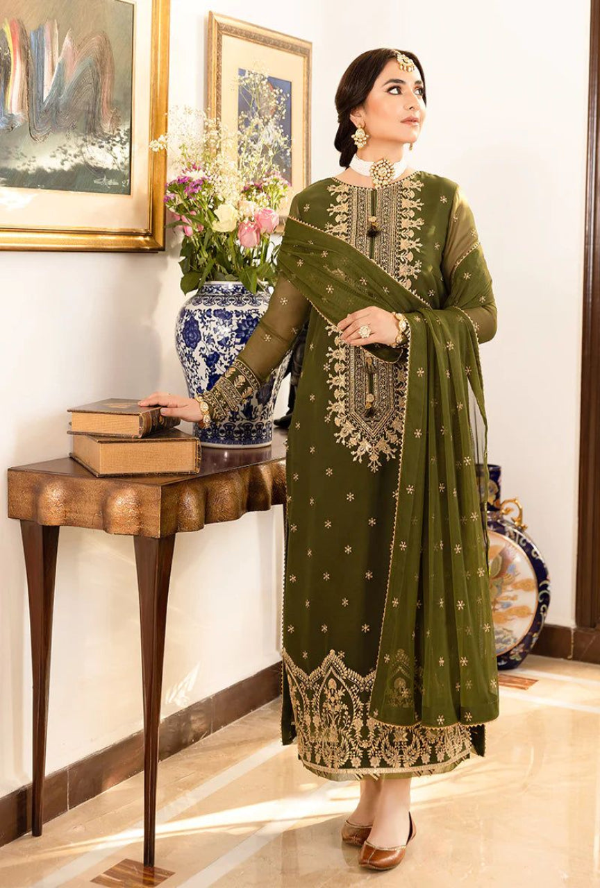 Luxury Heavy Embroidered Chiffon 3PC Suit with Silk Trouser