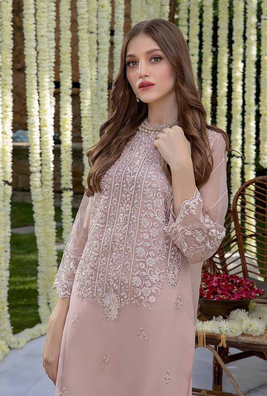 Elegant Organza Embroidered Suit With Satin Silk Trouser