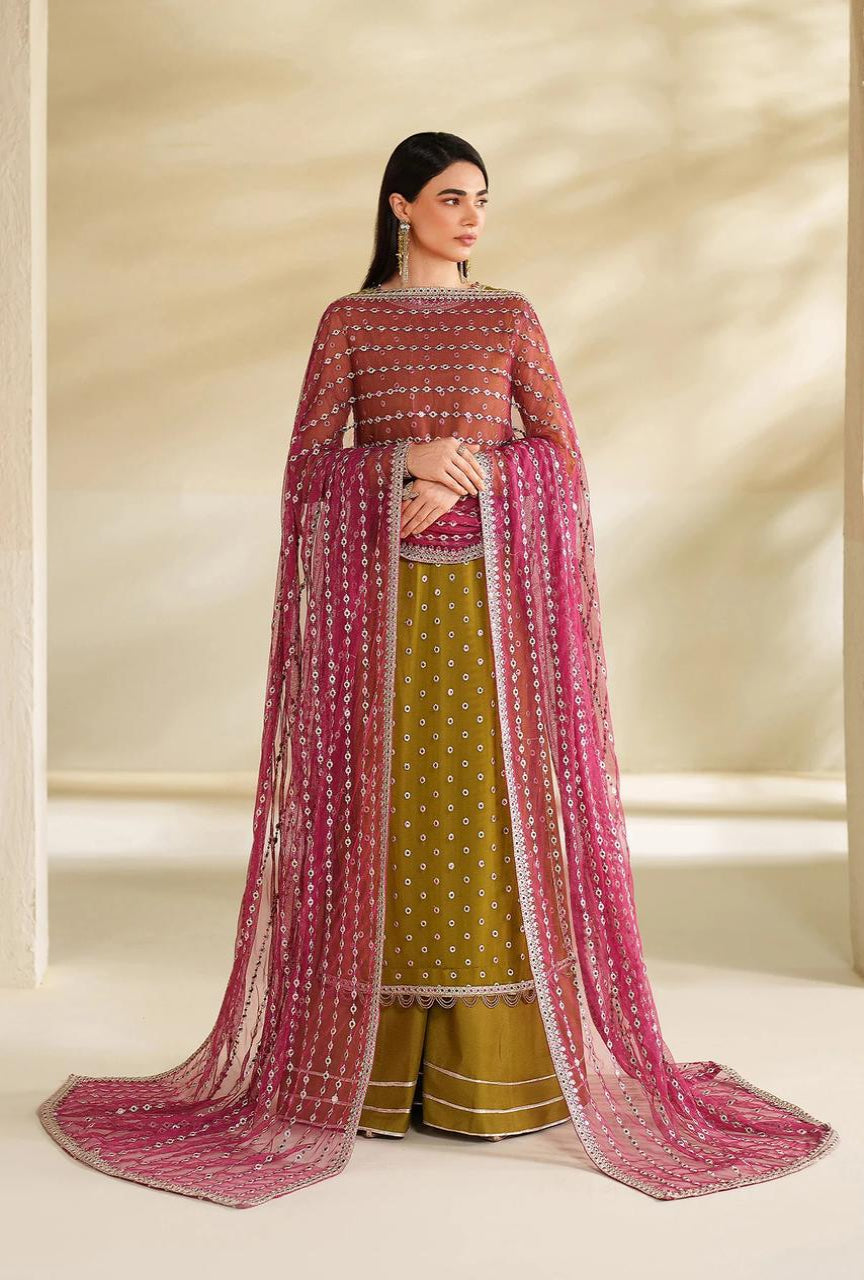 Unstitched Chiffon Suit with Sequence Work & Malai Trouser