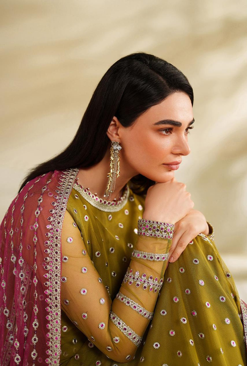 Unstitched Chiffon Suit with Sequence Work & Malai Trouser