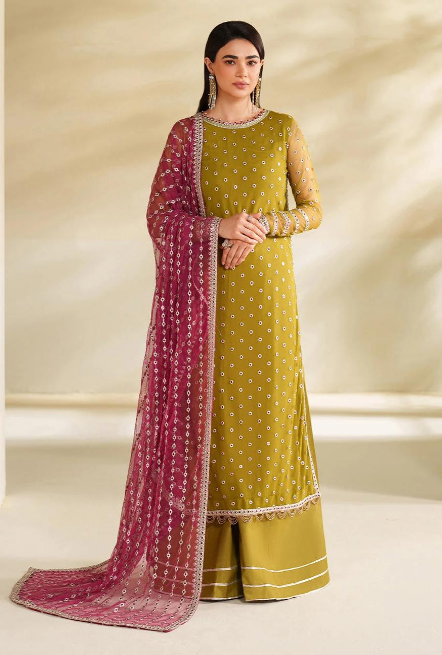 Unstitched Chiffon Suit with Sequence Work & Malai Trouser