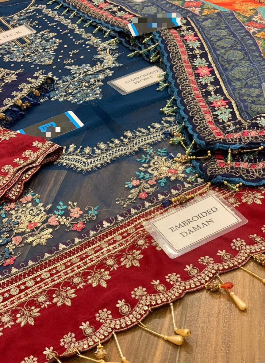 Premium Chiffon 3-Piece Suit with Heavy Spangle Embroidery & Silk Dupatta