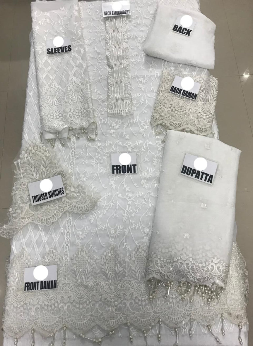 3-Piece Embroidered Suit with Handwork & Beaded Dupatta