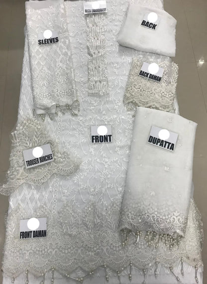 3-Piece Embroidered Suit with Handwork & Beaded Dupatta