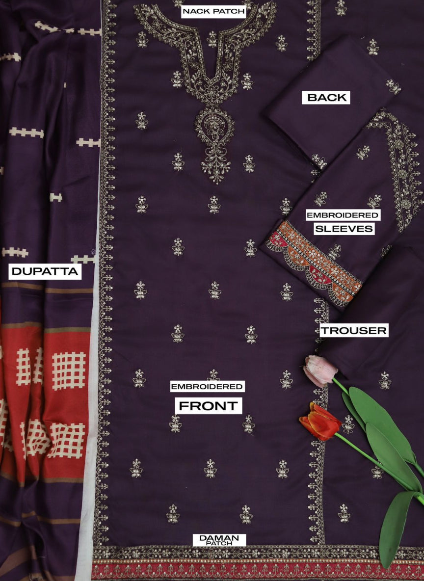 Maria B Dhanak Collection – Luxury Embroidered 3-Piece Suit with Wool Shawl