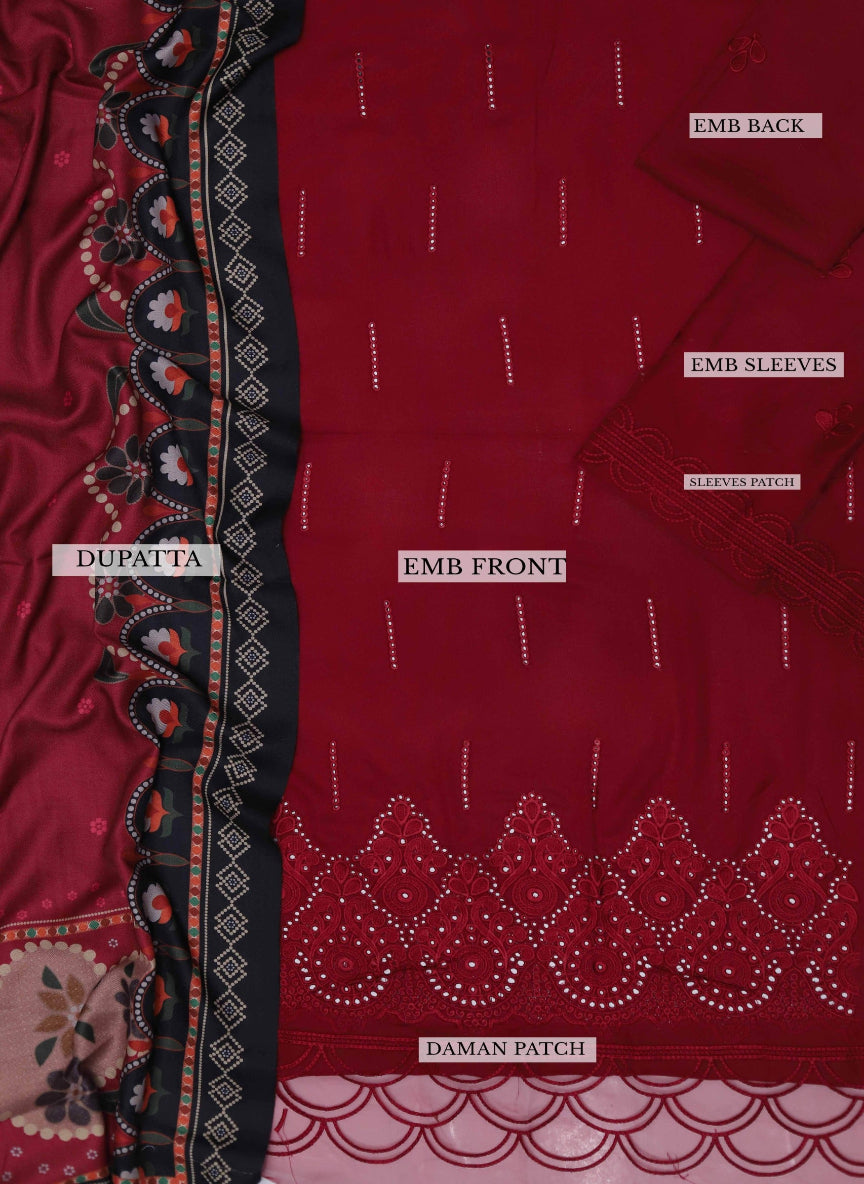 Maria B Dhanak Collection – Luxury Embroidered 3-Piece Suit with Digital Print Wool Shawl