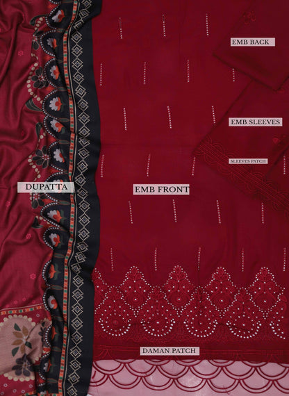 Maria B Dhanak Collection – Luxury Embroidered 3-Piece Suit with Digital Print Wool Shawl