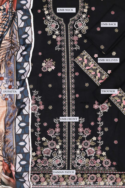 Luxury 3-Piece Embroidered Ensemble – Full Multi-Head & Thread Embroidery