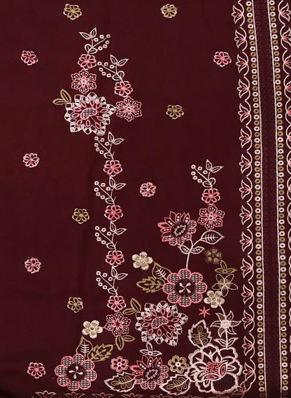 Luxury Embroidered 3-Piece Ensemble with Digital Print Wool Shawl & Dhanak Trouser