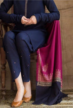 3 Piece Unstitched Heavy Embroidered Dhanak Suit  Printed Woolen dupatta